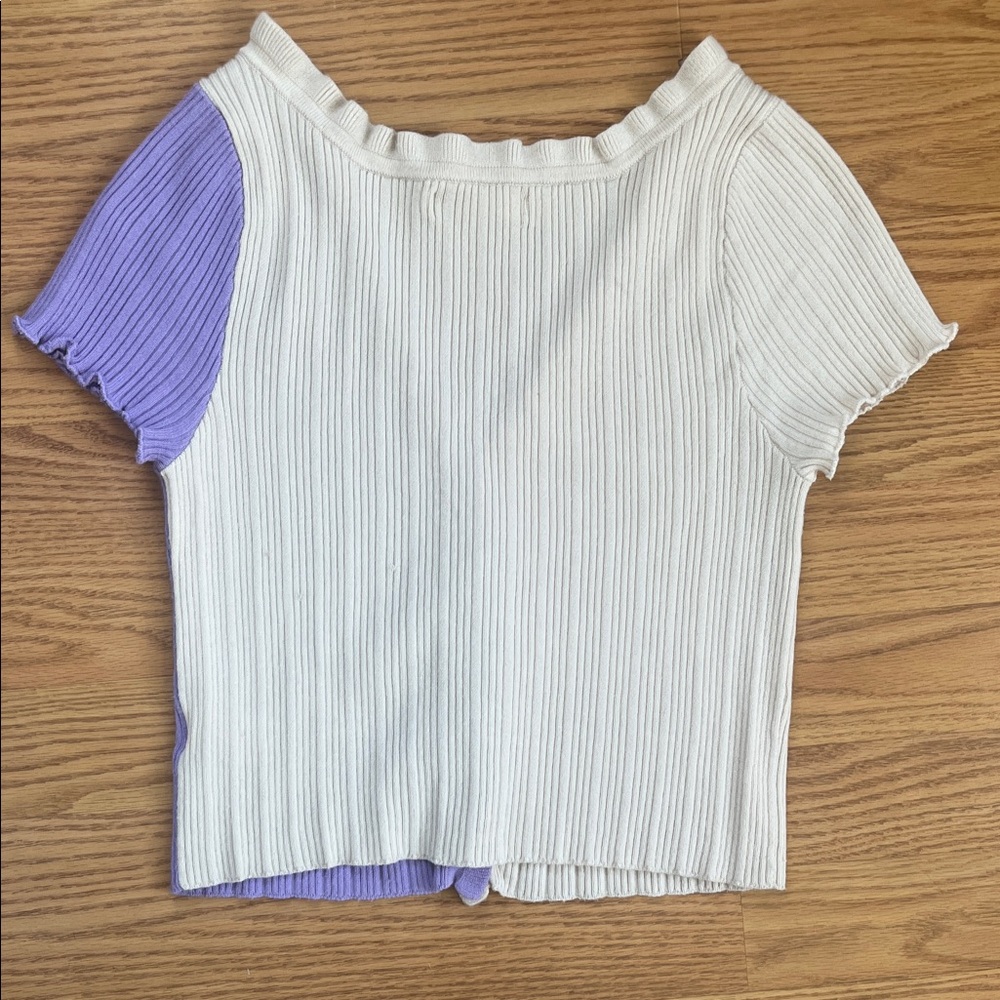 La Hearts Women's Ribbed Button-Up Top - Cream and Purple - Picture 3 of 3